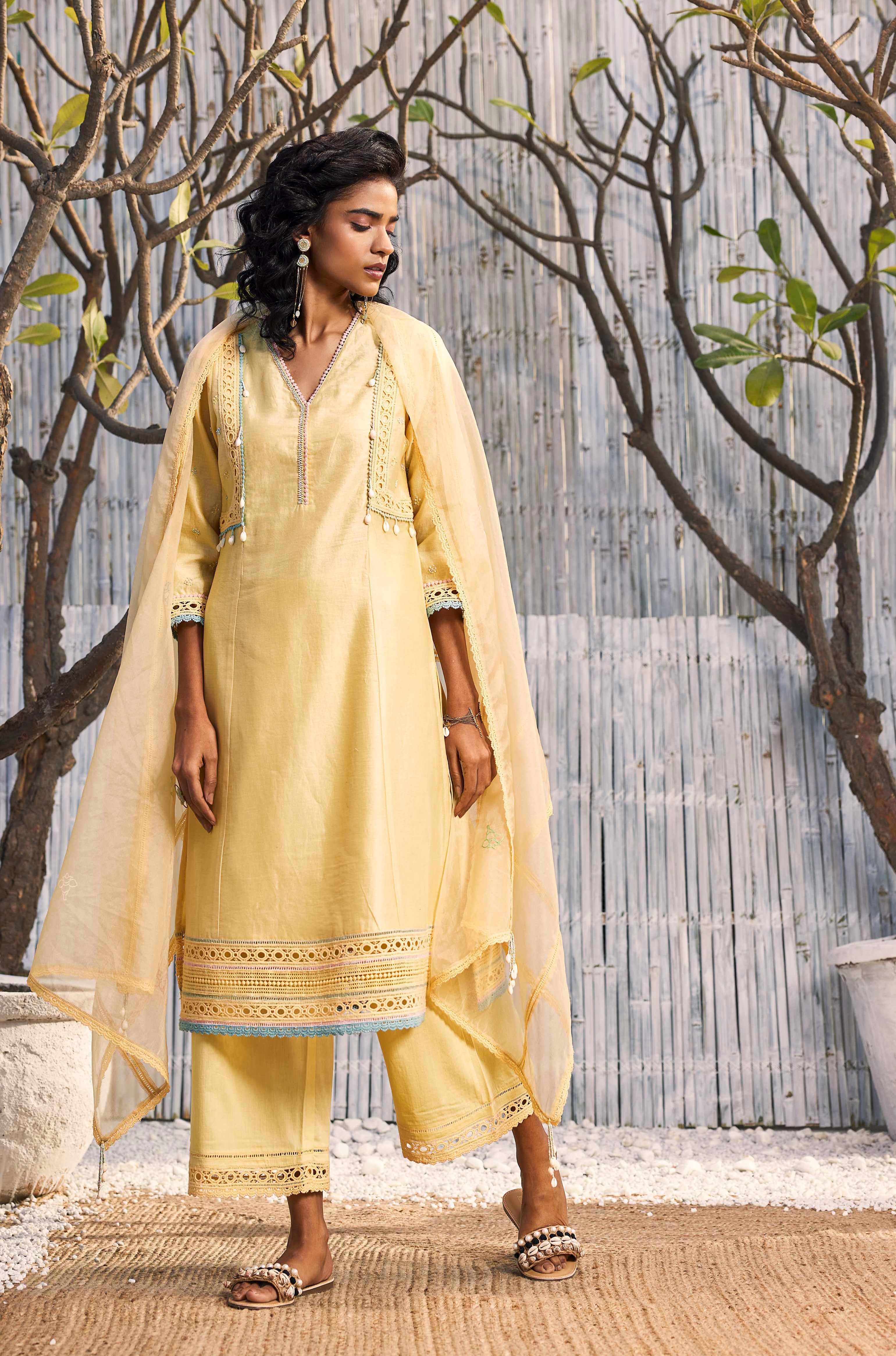 Beige color Silk Salwar Suit with Embroidered